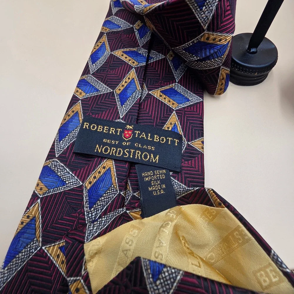 Robert‎ Talbott Best of Class Nordstrom Silk Tie Burgundy Blue Geometric Diamond